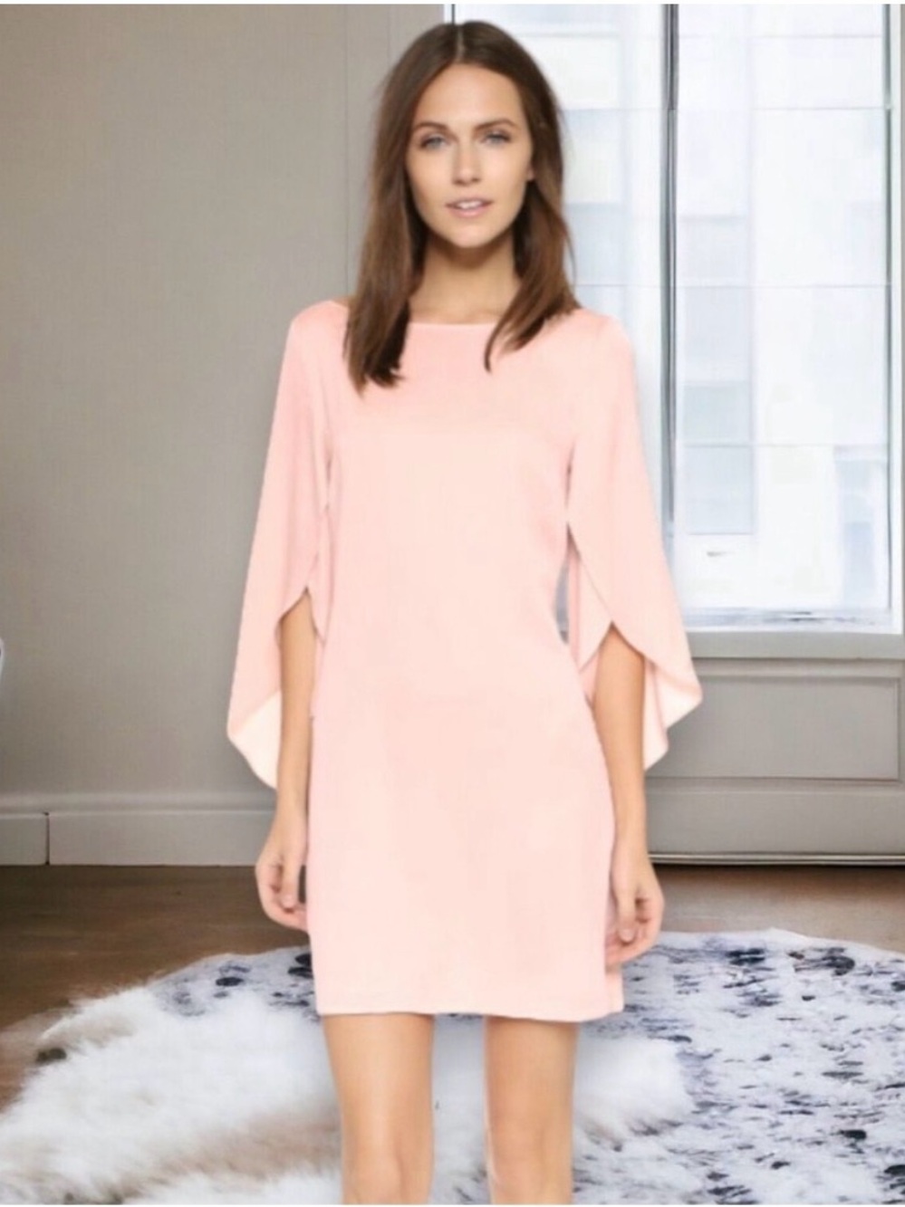 Silk Pink Cape Sleeve Shift Dress, Designer Milly, Size 2, NWT